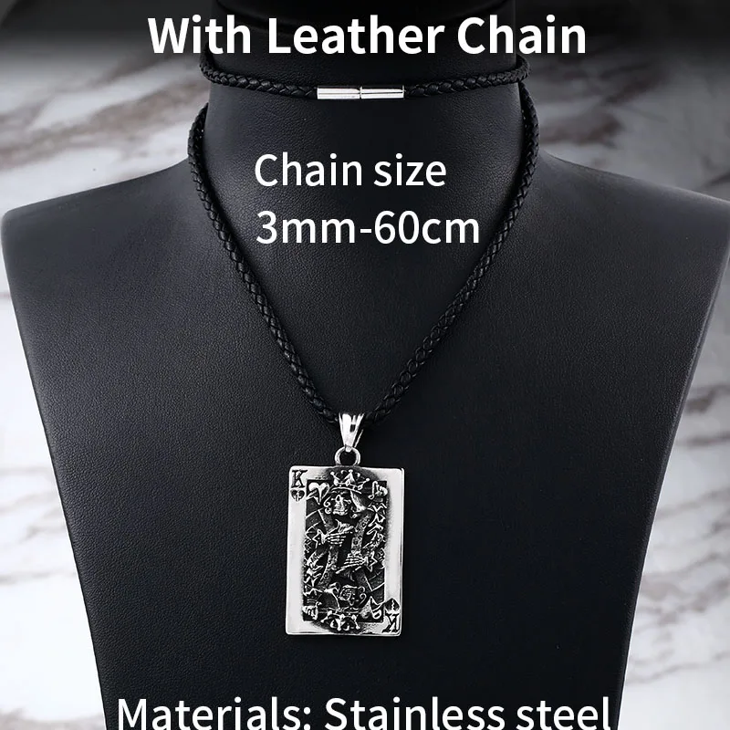 with leather chain Стальной солдат, покер, король Карла, подвеска, ожерелье, шарм, нержавеющая сталь, Панк ювелирные изделия - Окраска металла: with leather chain