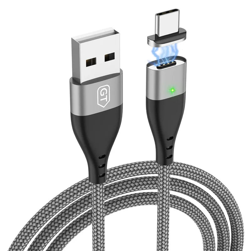 Gray GTWIN 3A Магнитный USB кабель для быстрой зарядки Micro магнит type C шнур для samsung S10 S9 S8 разъем s7 s6 Зарядное устройство USB шнур - Цвет: Gray