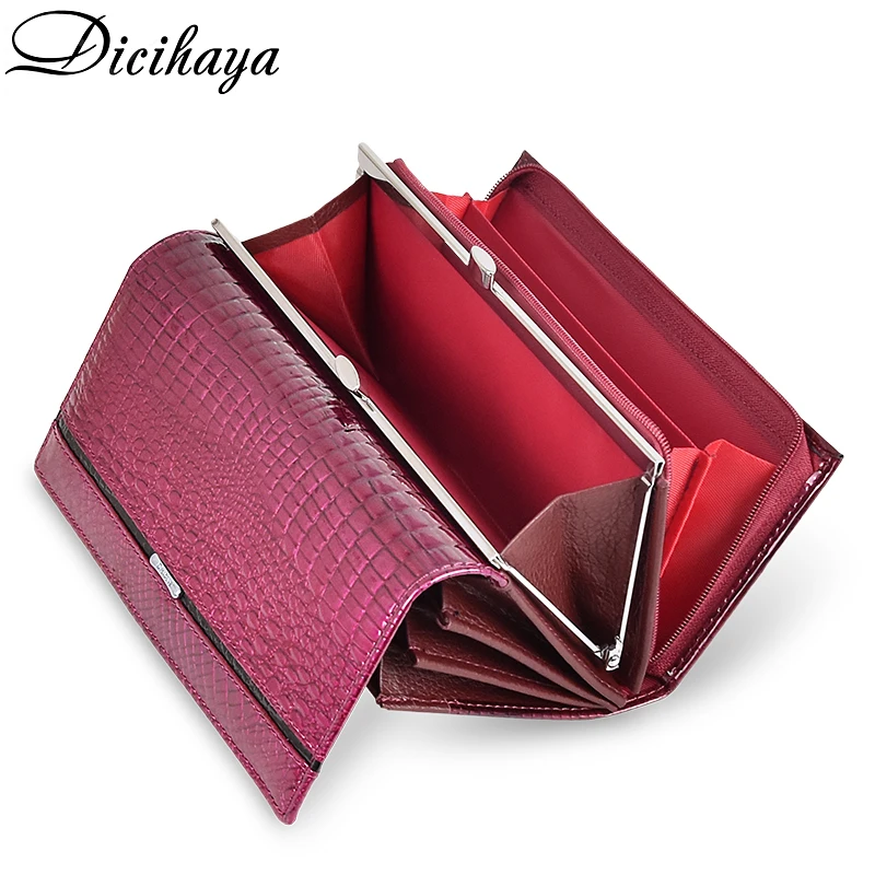 dicihaya women clutch genuine leather wallet female long wallets women zipper purse crocodile money bag purse phone bags free global shipping