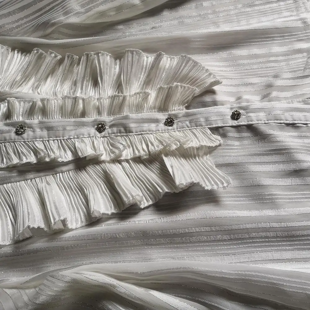 

VERDEJULIAY Office Ladies Elegant Blouse Runway Fashion High Quality Ruffles White Black Shirt Party Holiday Famale Blouse