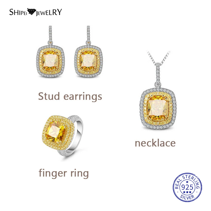Женский ювелирный набор Shipei роскошные квадратные серьги подвески с желтым
