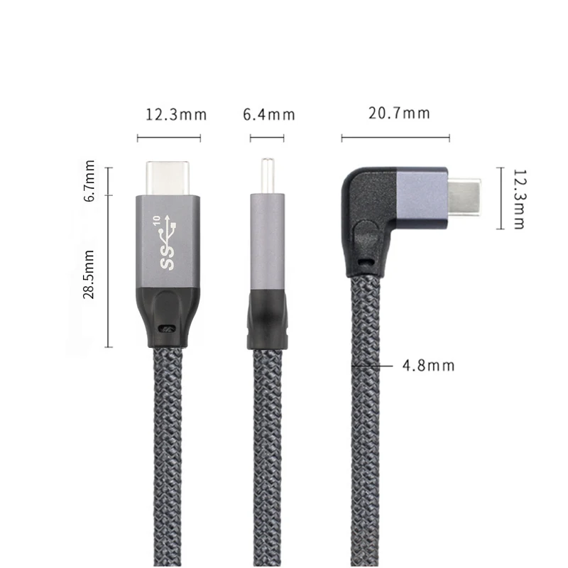 Кабель USB 100 Вт PD 5A изогнутый штекер-штекер Type-C 4K при 60 Гц 20 Гбит/с USB-C Gen 2 шнур для