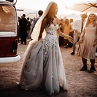 С украшением в виде кристаллов аппликации 3D, свадебные платья с цветком для девочек в богемном стиле с высоким разрезом цвета: золотистый, Серебристый Серый свадебное платье из тюля для невесты; Пикантные прозрачные