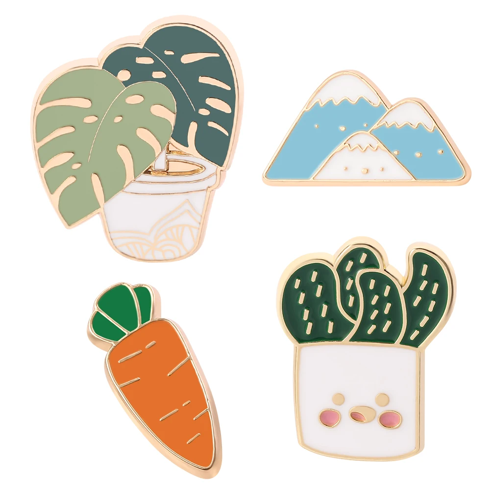 Эмалированные броши в виде растения горшках с отворотом милые мини Зеленые