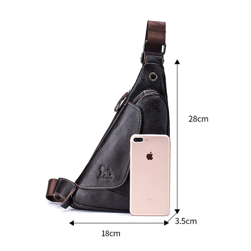 

Men's Chest Bags Genuine Leather Crossbody Handbag Triangle Messenger Shoulder Bag Male Cell Phone Mochila Business Travel Pack