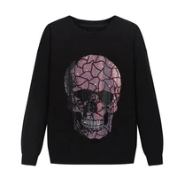 2021 solid color pullover rhinestone skull sweatshirt mens hoodies spring autumn hoody casual streetwear clothes h569