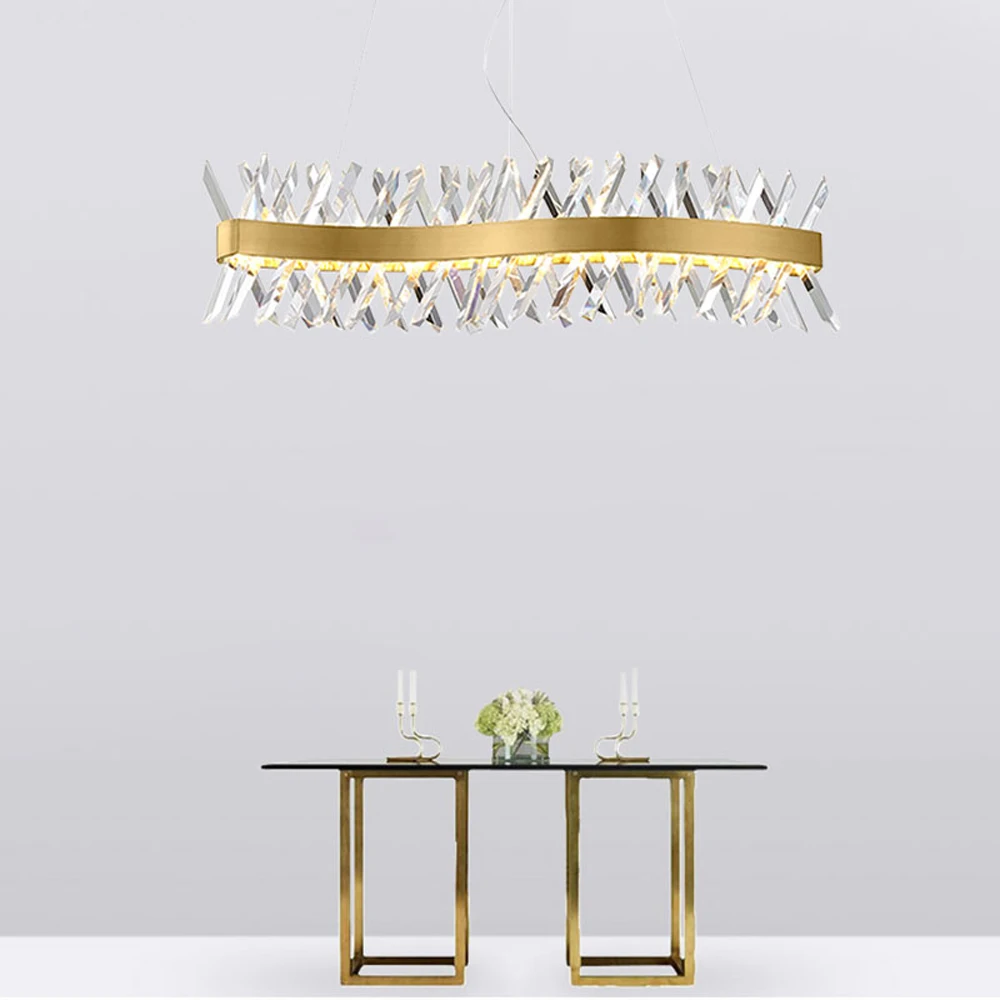 

New wave design long crystal chandelier LED lamp AC110V 220V lustre cristal kronleuchter home lighting bar light