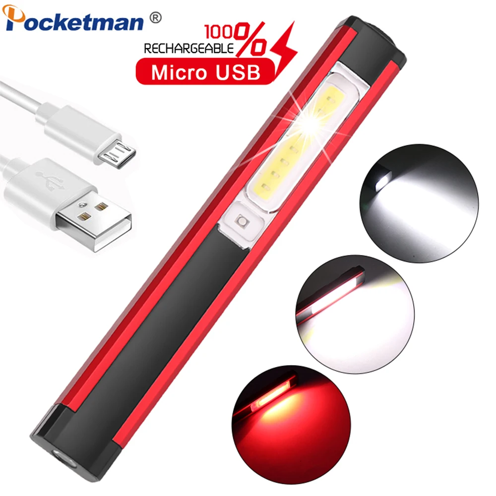 

Powerful Work Light COB LED Flashlight Magnetic Work Lamp USB Rechargeable Torch Inspection Light with Red / White Light 4 Modes