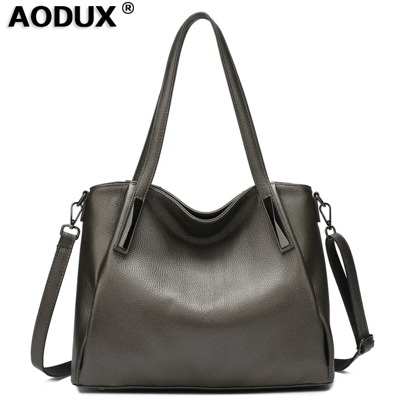 AODUX вместительная 100% натуральная коровья кожа женская сумка мессенджер через