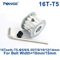 powge trapezoid 16 teeth t5 timing synchronous pulley bore 566 3578101214mm for belt width 1015mm wheel 16teeth 16t