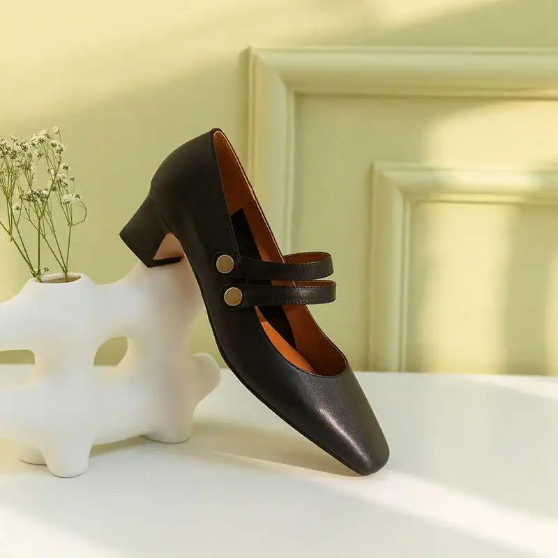 

Krazing pot new full grain leather square toe med heel classic colors beauty lady daily wear high street fashion women pumps L33