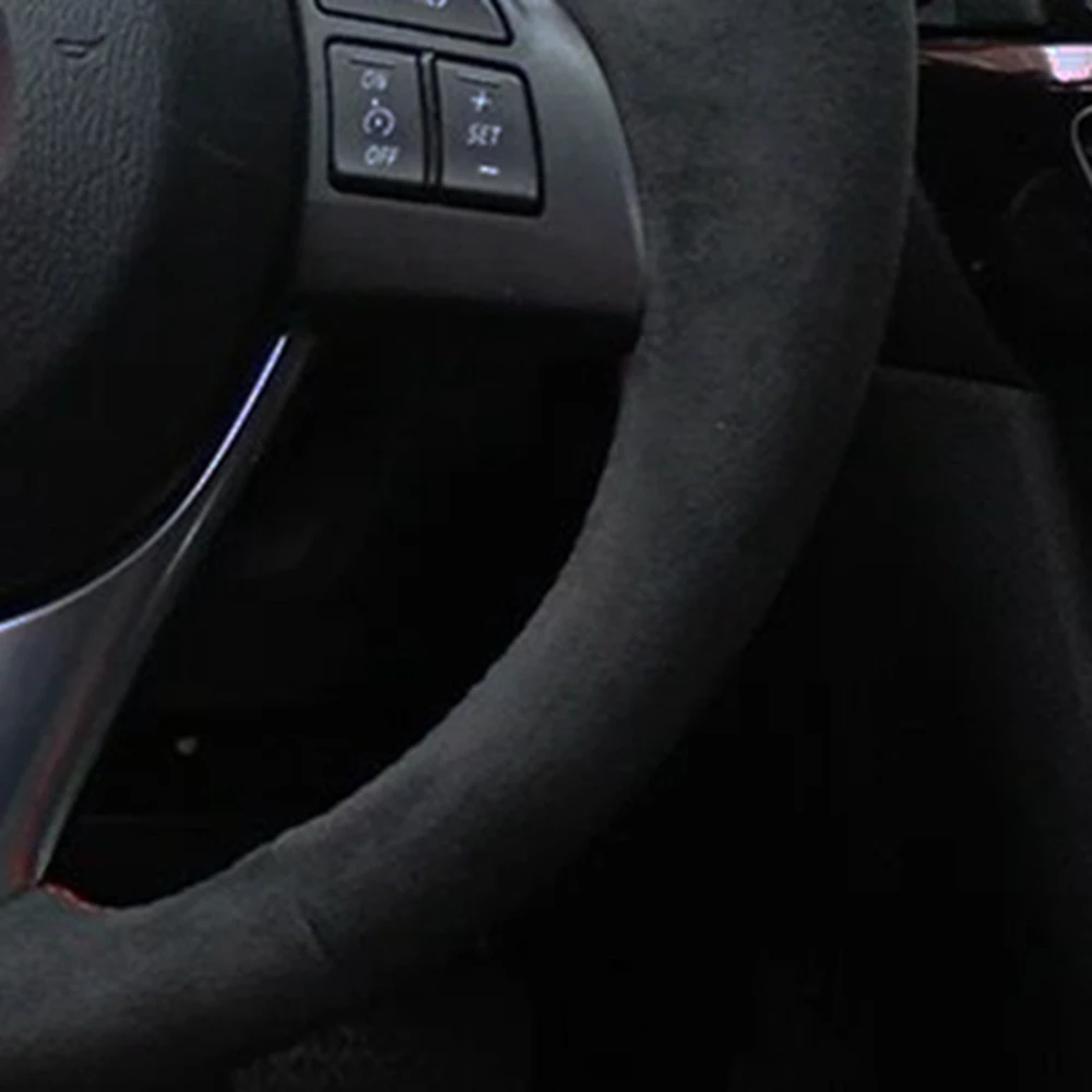 DIY сшитый вручную черный мягкий замшевый чехол рулевого колеса автомобиля для Mazda