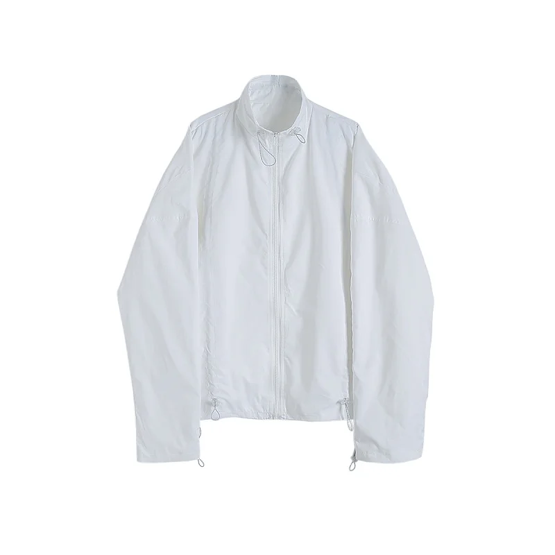 

Male Women High Street Hip Hop Windbreaker Coat Outerwear Spring Autumn Clothes Men Drawstring Folds Loose Casual Jacket