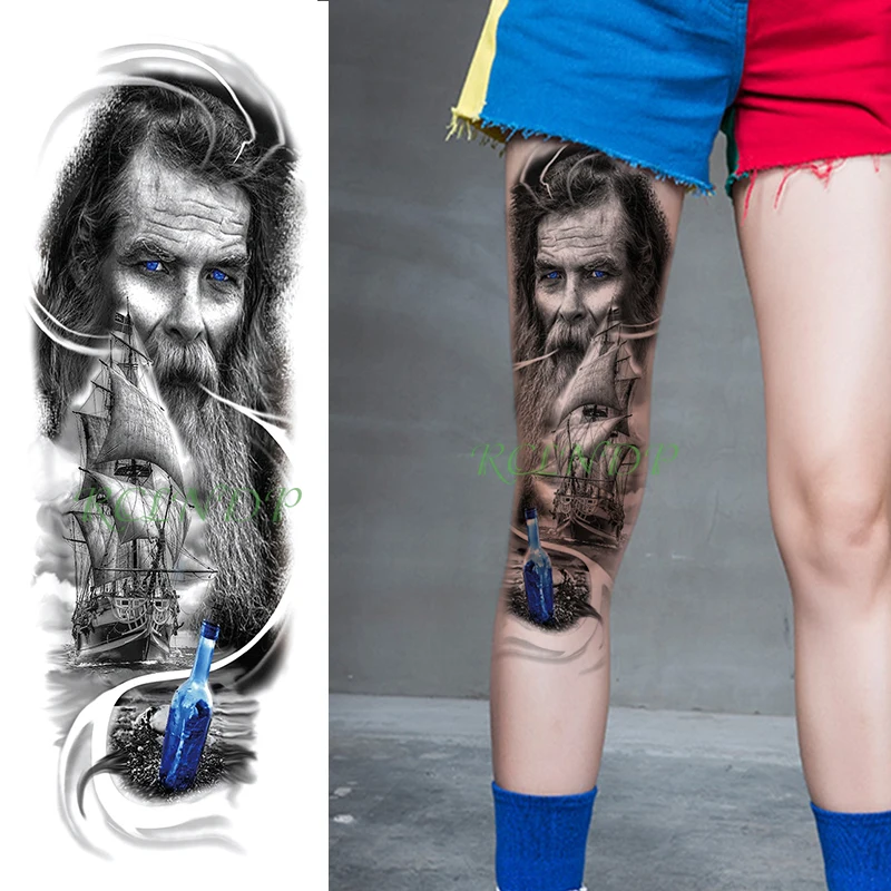 

Waterproof Temporary Tattoo Sticker Old Captain Ocean and Blue Drift Bottle Creative fake tatto flash tatoo for men women