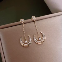 s925 silver needle new korean rhinestone moon net red exquisite earrings womens jewelry accessories light luxury fine gift