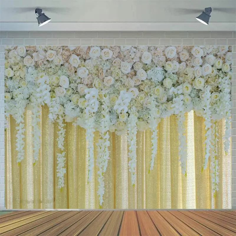 

Flowers Curtain Backdrop Photography Wedding Party Decoration Floral Baby Shower Bridal Shower Vinyl Background For Photo Decor