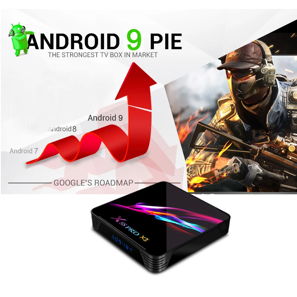 X88 Pro X3 Smart Android 9 0 TV Box S905X3 Cortex-A55 Quad Core 64 Bit 2 4G & 5G WiFi H.265 VP9 декодирование Miracast HD