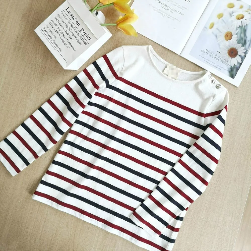 

Женская винтажная хлопковая футболка в полоску, с длинным рукавом