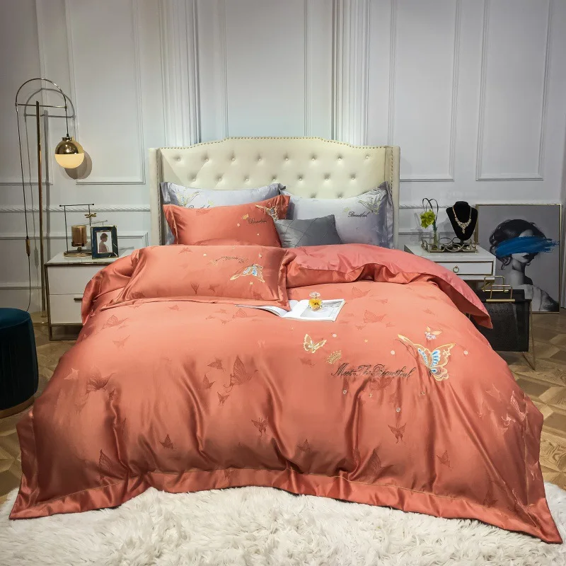 

New Bedroom Four-piece Bed Linen Set Winter Thick Warm Satin Jacquard Quilt Cover Fashion Simple Family Hotel Bedding Set