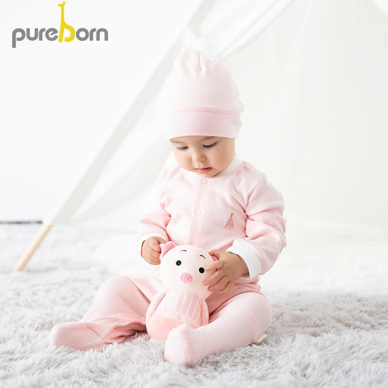 Pureborn/Одежда для новорожденных; унисекс; одежда для малышей; носки с изображением животных из мультфильма+ шапочка для маленьких девочек и мальчиков; хлопковая одежда для сна и игр
