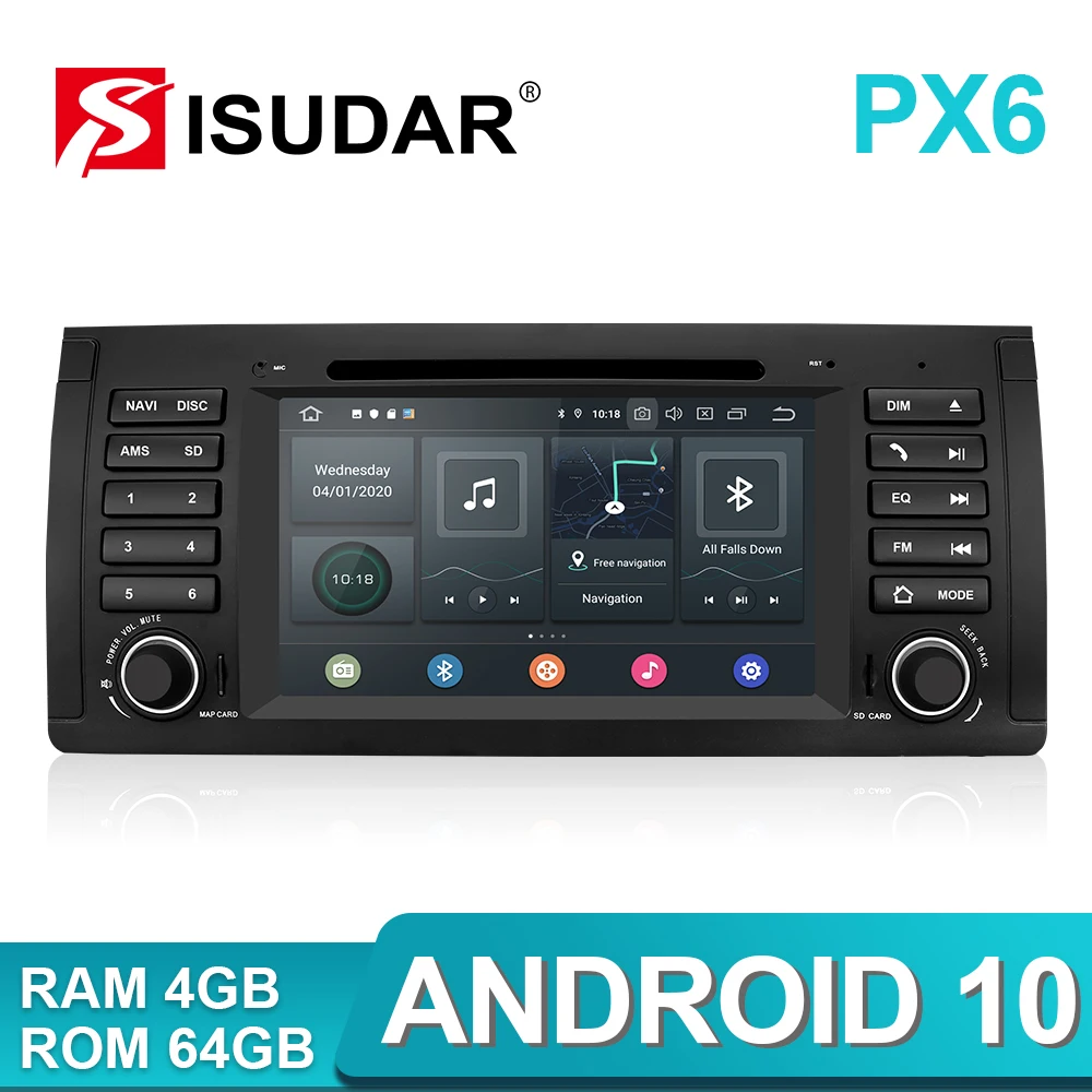 Автомобильный мультимедийный плеер Isudar PX6 1 Din Android 10 GPS DVD Авторадио для BMW X5 E53 4 Гб
