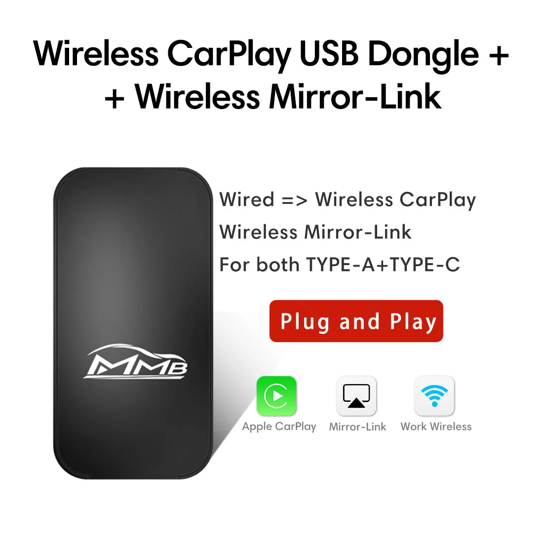 MMB беспроводной Apple Carplay Dongle Mirrorlink Смарт медиабокс для автомобиля Wifi адаптер USB