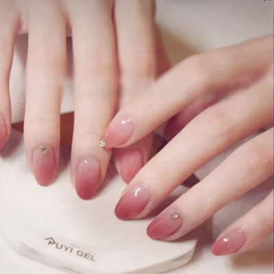 

Накладные ногти 24 шт., полное покрытие, элегантные, с кристаллами, с розовым градиентом, для французских коротких ногтей, в форме эллипса, кор...