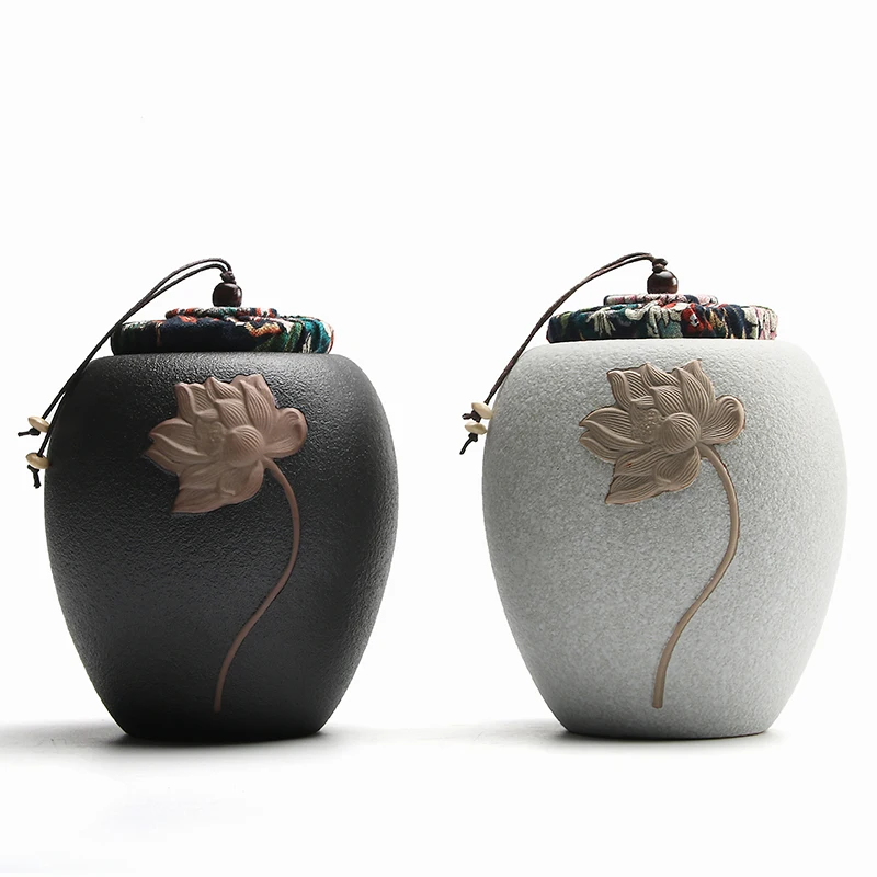 

Ceramic tea caddies relief lotus tea canisters storage tea or food
