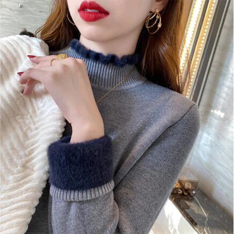 

Thick Turtleneck Women's Sweaters Winter Autumn Fleece Solid Knitted Sweater Pullover Female 2020 Fashion Warm Lady Pullovers