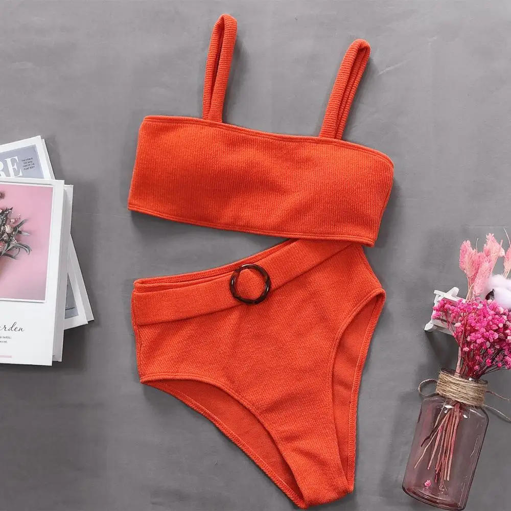 Вязаное бикини с высокой талией бандо одежда для плавания женский купальник