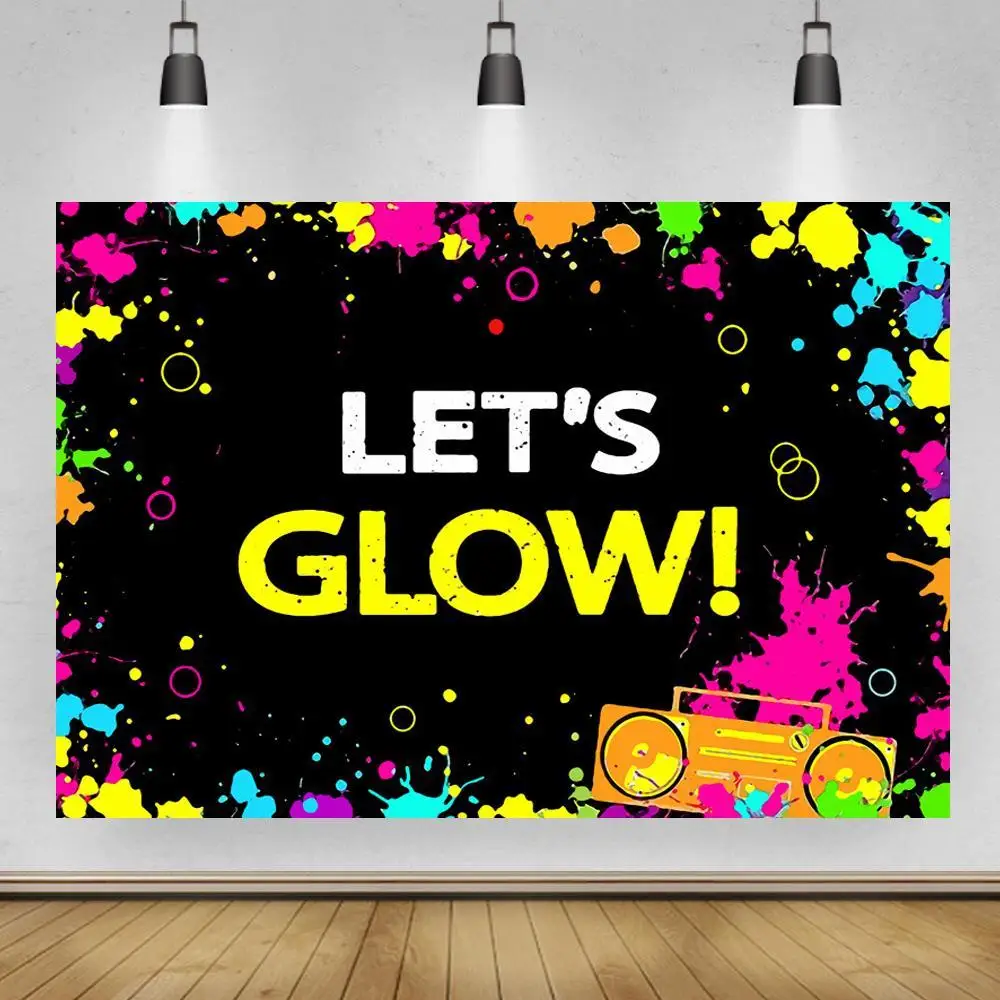 

Colorful Paints Let's Glow Disco Video Party Backdrops Women Birthday Musical Recorder Decoration Poster Photo Background