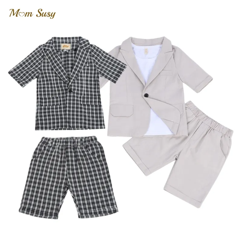 

Baby Boy Formal Clothes Set Jacket+Short 2PCS Linen Infant Toddler Baby High Quality Blazer Suit Short SLeeve Baby Clothes 1-10Y