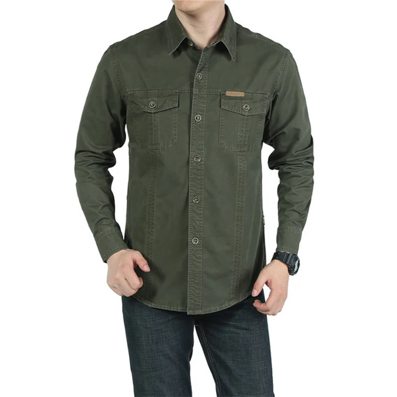 Мужские уличные рубашки с длинным рукавом весна-осень военные спортивные