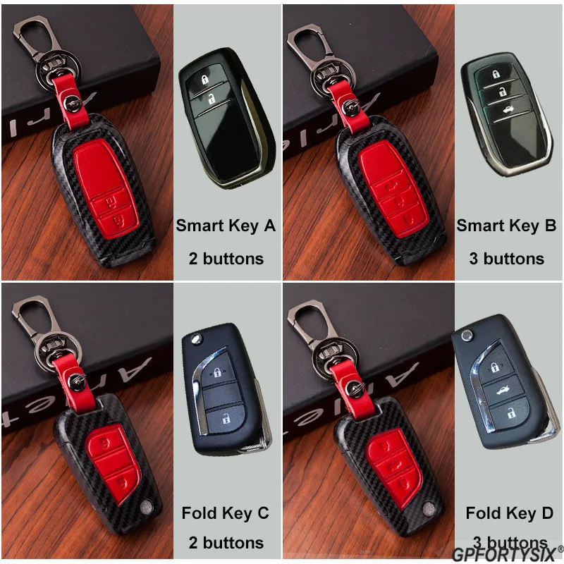 Carbon Fiber+Leather Car Key Case Keychain For Toyota Camry 2017 2018 CHR Prius Corolla RAV4 Smart Auto Protection Cover Fob | Автомобили