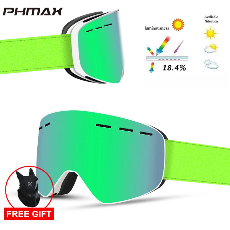 PHMAX бренд 6 цветов лыжные очки двухслойные UV400 Анти-туман большие Лыжные маски очки для катания на лыжах мужчины женщины снег сноуборд очки - Цвет: P-XJ-0205