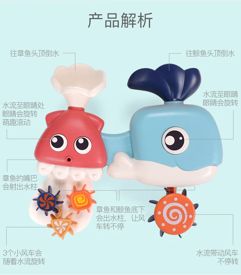 Игрушка для купания для детей, инструмент для распыления воды, цветные игрушки в форме Кита и осьминога для детей, подарок для мальчиков и девочек