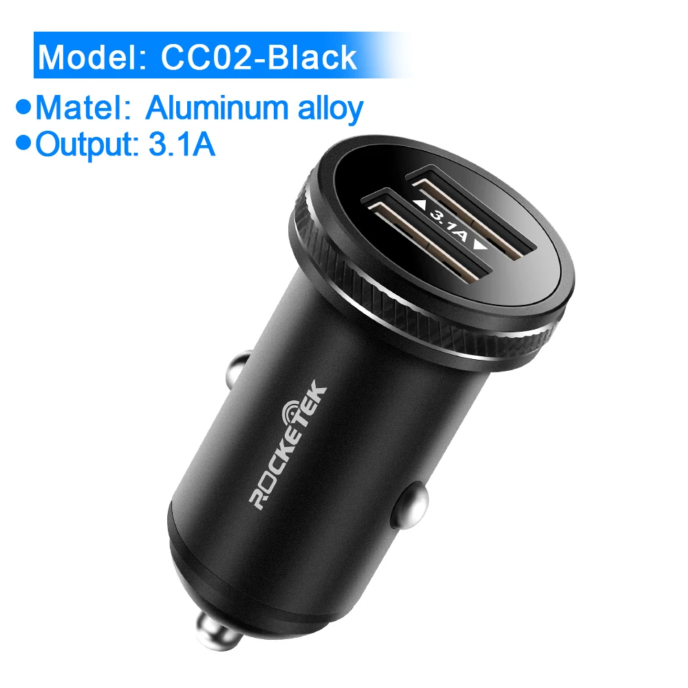 CC02-Black Rocketek мини двойной зарядное устройство usb 3.1A 5 V ЖК-дисплей Дисплей Универсальный телефон автомобиль Зарядное устройство для Xiaomi samsung S8 iPhone X 8 Plus Tablet - Тип штекера: CC02-Black