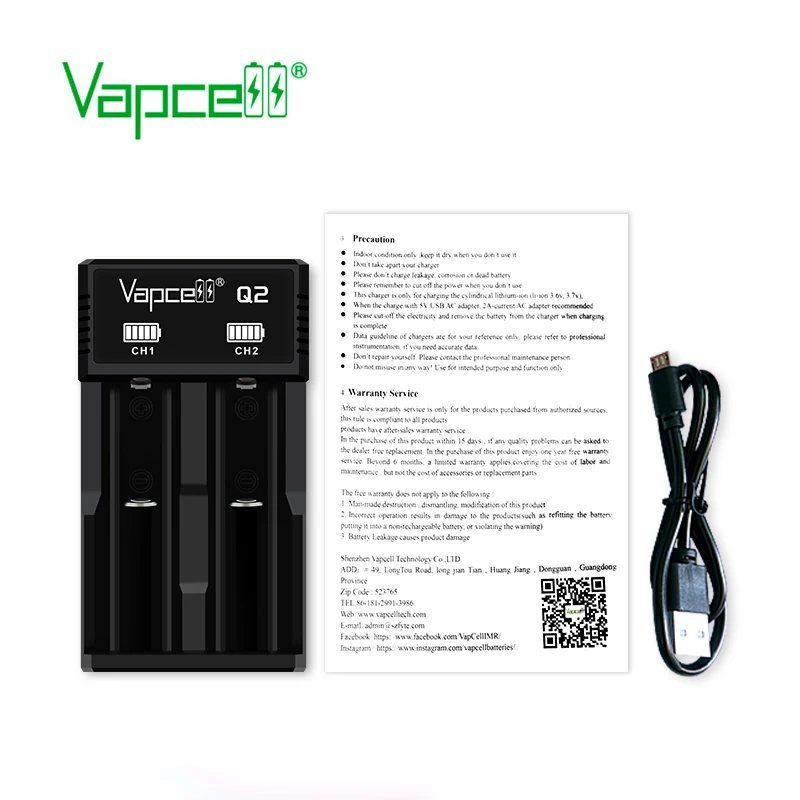 Зарядное устройство Vapcell Q2 Простой Умный 2 слота 1 А Micro USB светодиодный индикатор