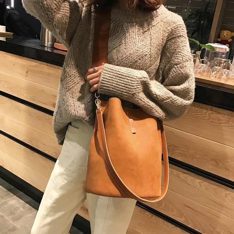 

Brand Design Luxury Ladies Bucket PU Shoulder Bag Single Shoulder Large Capacity Messenger Broadband Female Solid Color Handbag
