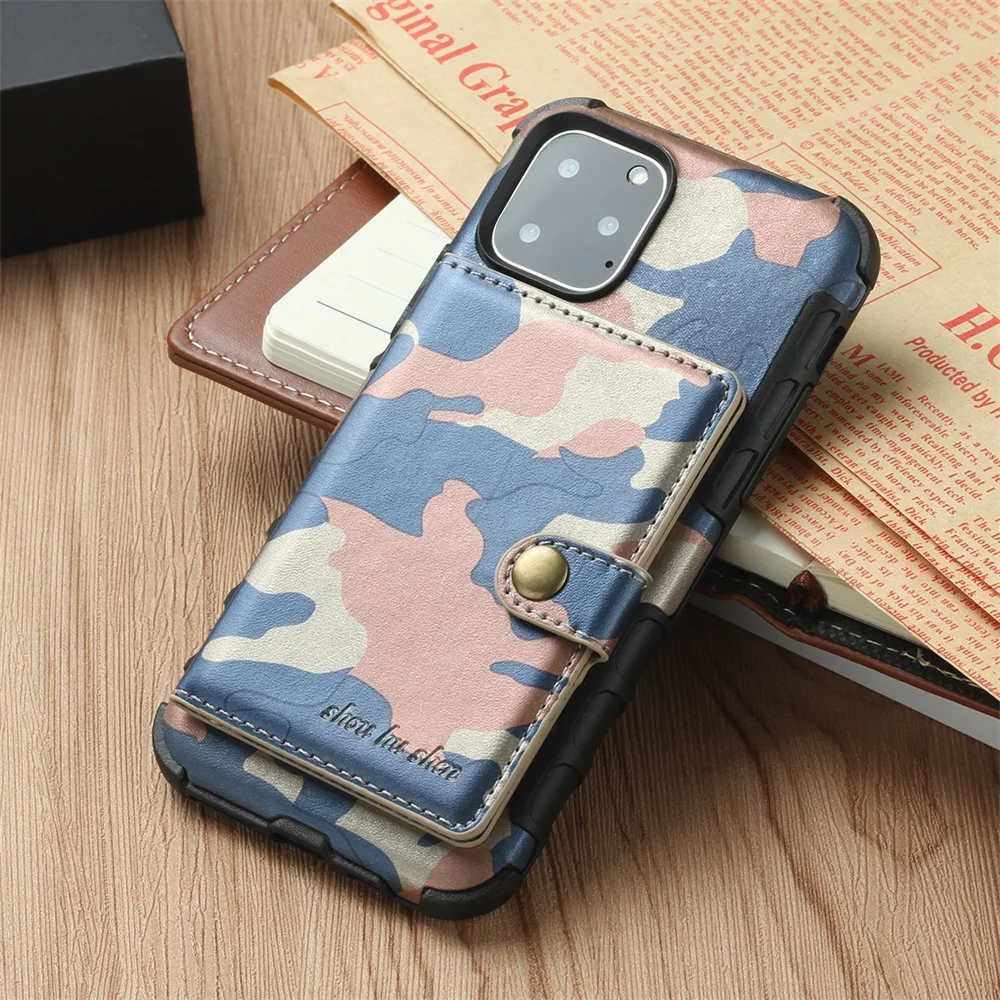 Камуфляжный чехол-кошелек для iPhone 11 Pro Max, чехол-кошелек с несколькими картами, ТПУ+ искусственная кожа, Чехол для карт iPhone 11