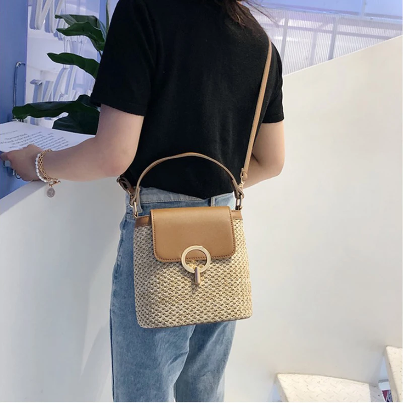 Handmade Small Straw Bag 2020 Bucket Bags for Women Summer Crossbody Lady Travel Handbags Female Shoulder Messenger | Багаж и сумки