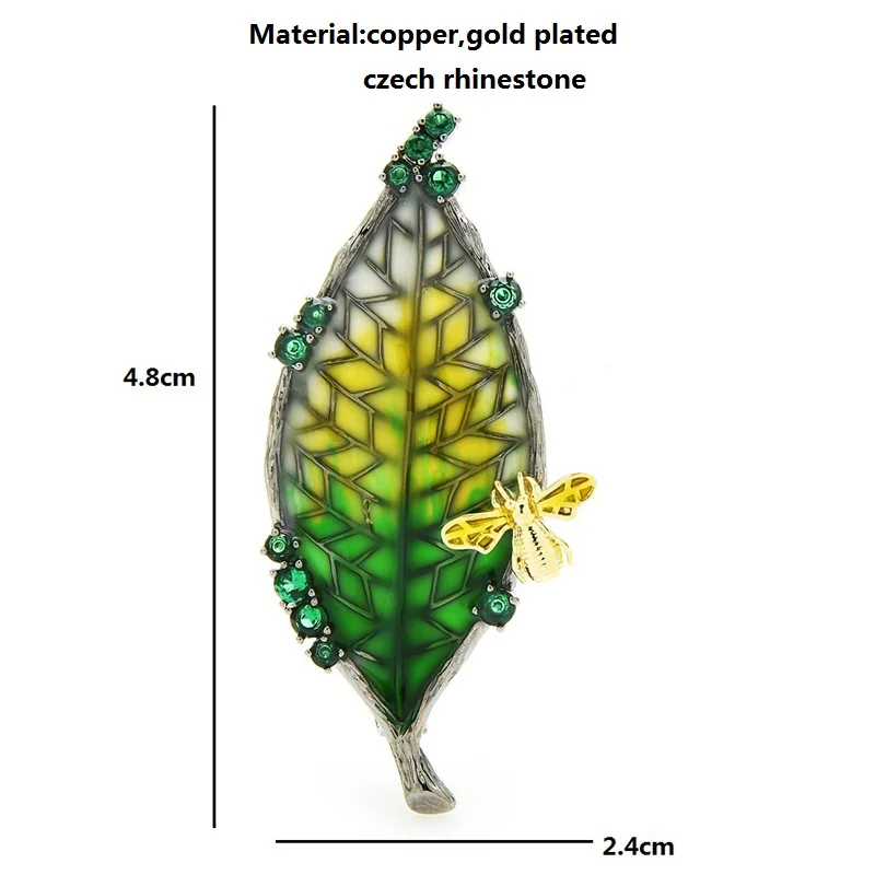 

Wuli&baby Enamel Bee In Leaf Brooches Women Unisex Plants Insects Party Office Brooch Pins Gifts