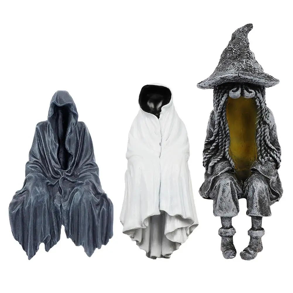

Seated Faceless Man Sculpture Resin Halloween Party Horror Ghost Desktop Ornaments High-Gloss Outdoor Garden Statue