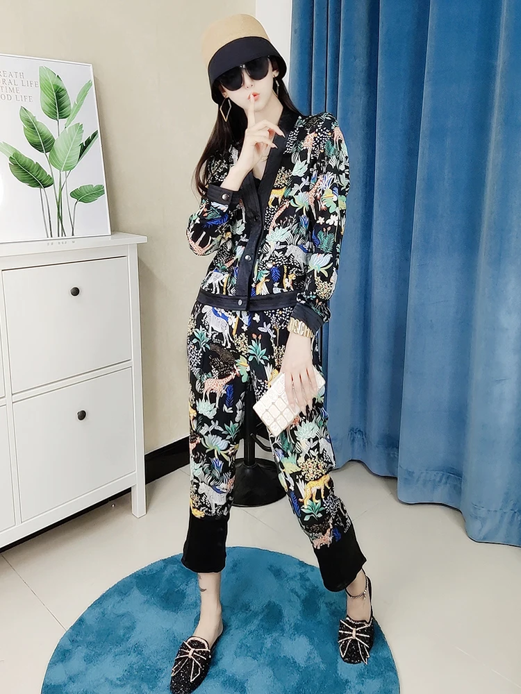 

Fashion Suit Women 2021 Spring New V-neck Leopard Print Coat Korean Style Women's Two-Piece Set Western Style Age-Reducing