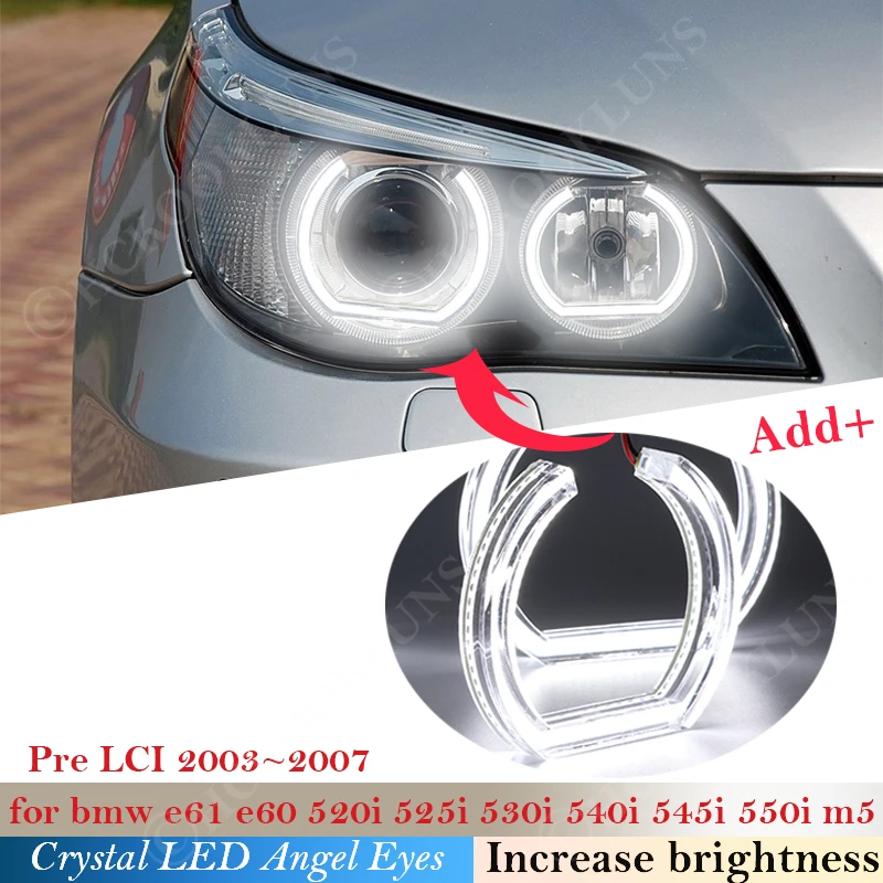 

For BMW E61 E60 520i 525i 530i 540i 545i 550i M5 Pre LCI 2003~2007 Car DTM Style Crystal LED Angel Eyes Halo Rings Light kits