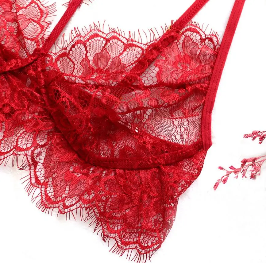 Комплект женского кружевного белья из 2 предметов откровенный бюстгальтер с