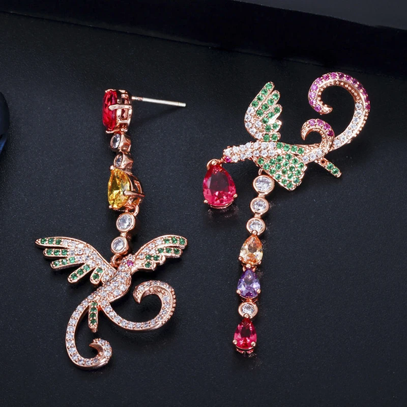 Серьги-подвески женские Трехгранные Асимметричные разноцветные с фианитами ER161 |