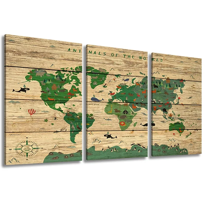 

No Frame Retro and Old Impression World Animal Distribution Map Prints Wall Art Pictures Living Room Home Decor