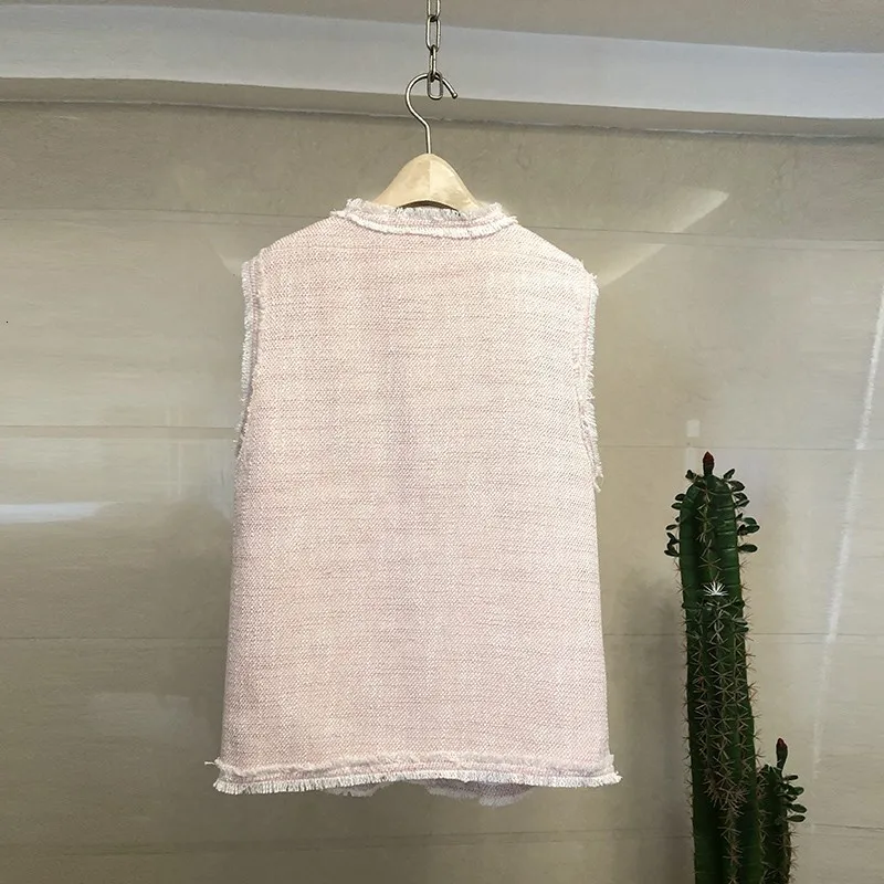 Без рукавов однобортный v-образный вырез женские твидовые жилеты высшего