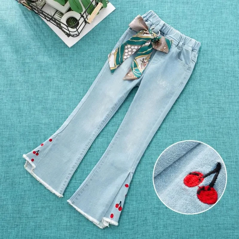 

Girls Flared Pants Spring New Big Kids Jeans Children's Trousers Teenagers Pant Kids BabyTrousers Girls jeans